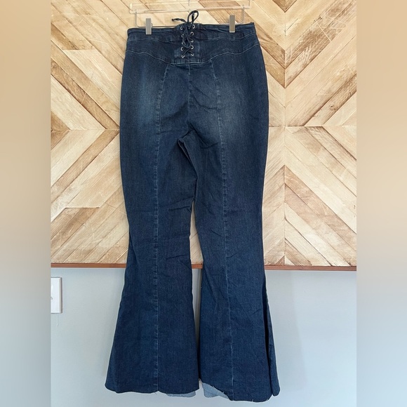 Arula Lace Up Back Flare Leg Dark Wash Jeans - Picture 4 of 8